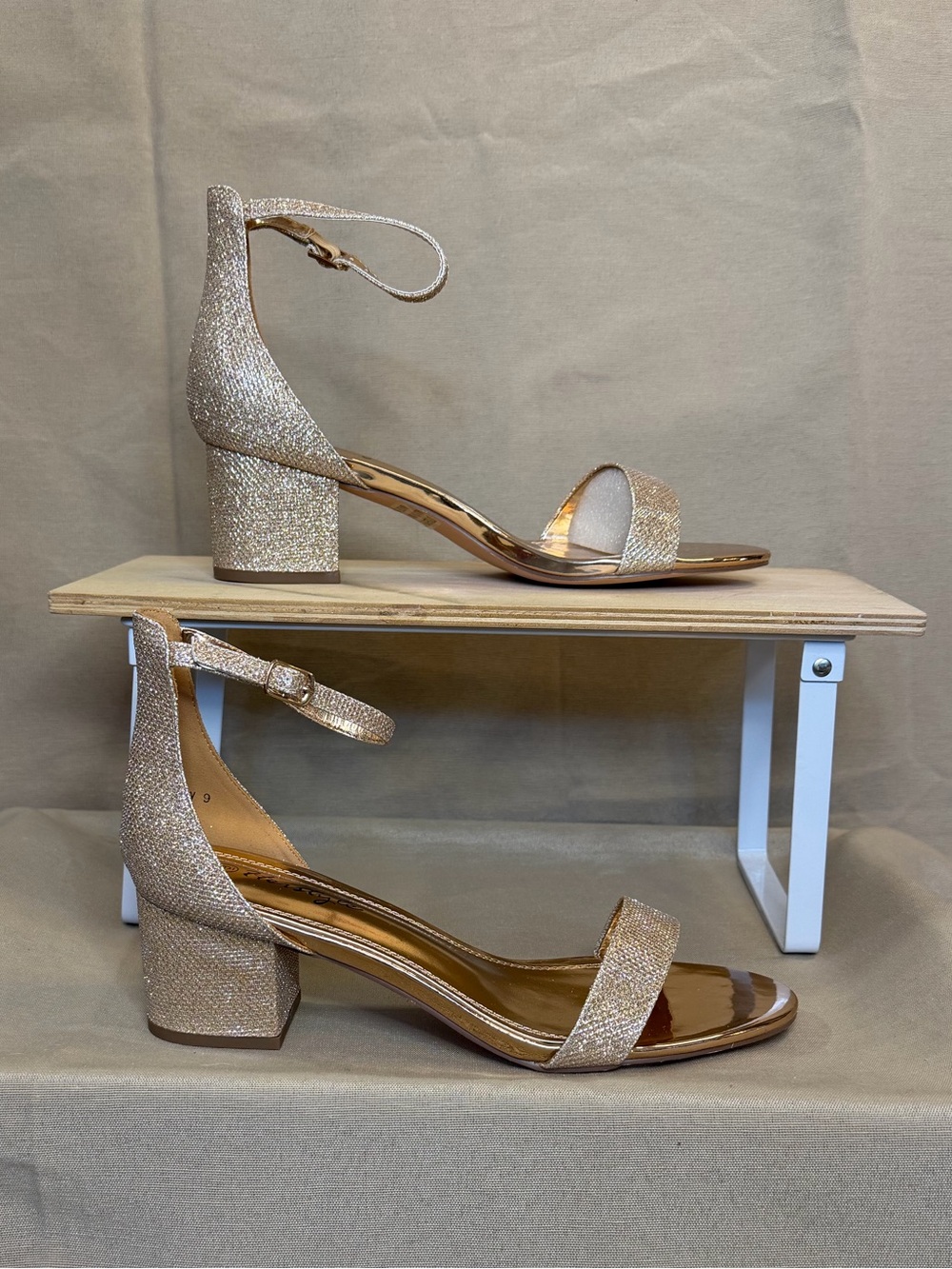 Herstyle Sparkle Ankle-Strap Block Heels - Champagne Gold